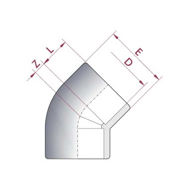 Winkel 45°, PVC, 40 mm