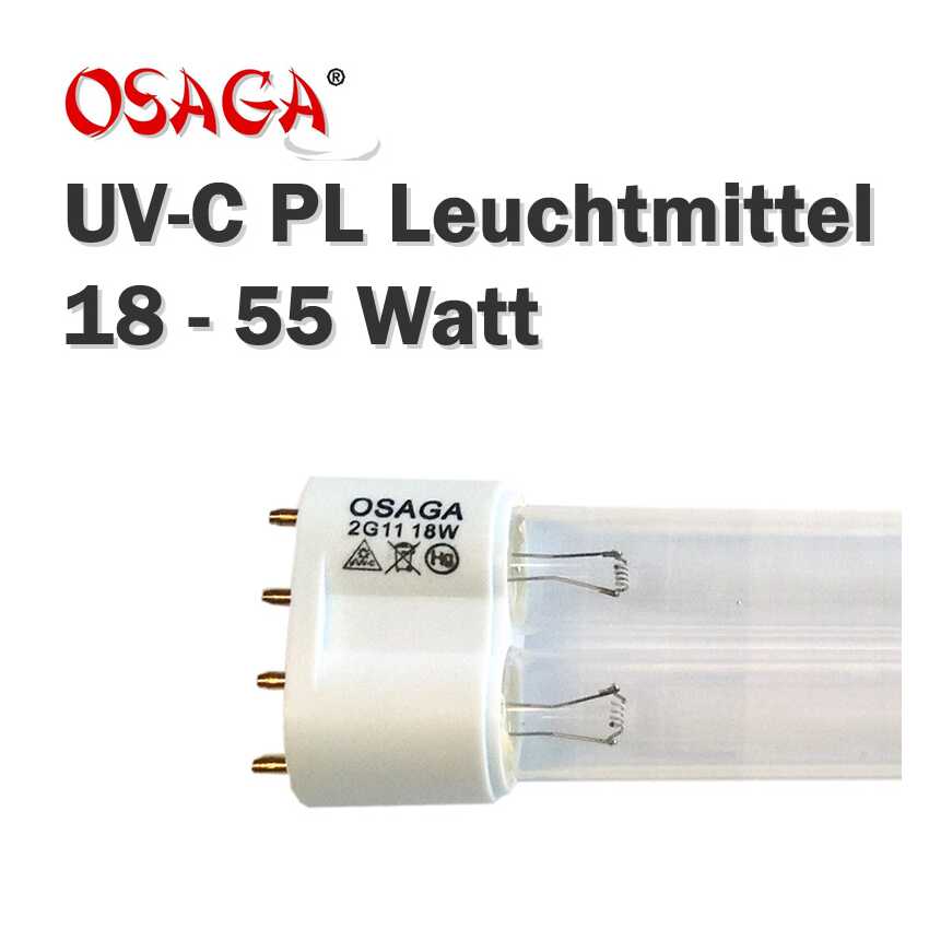 4Pin 18.24,36,55 Watt Osaga Ersatzlampe PL für UVC-Klärgeräte Sockel 2G11 