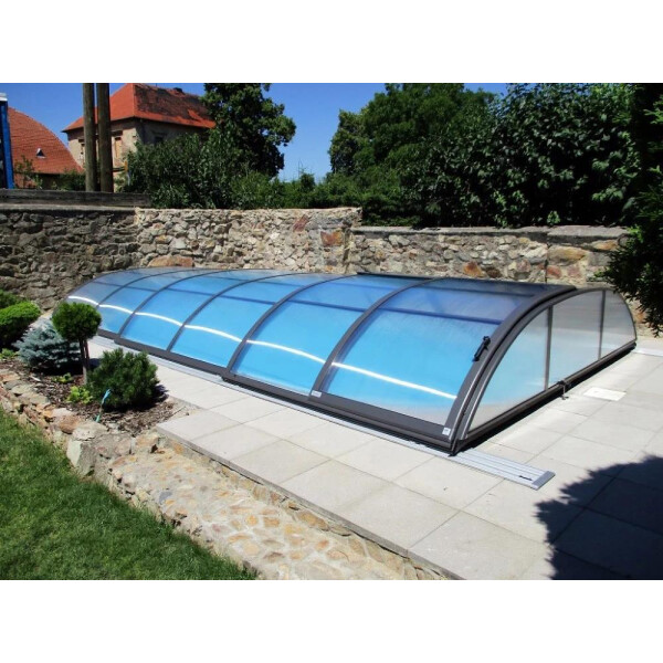 Alukov Poolüberdachung Azure, fertige Elemente, 3,25 x 6,42 m, Schiebetür links, Doppelstegplatte 6 mm