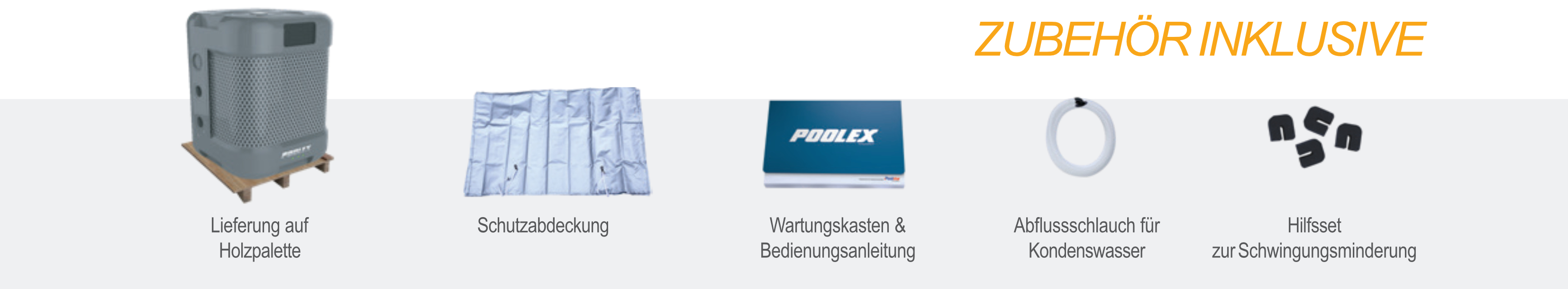 Lieferumfang der Poolex Q-Line Full Inverter Pool-Wärmepumpe